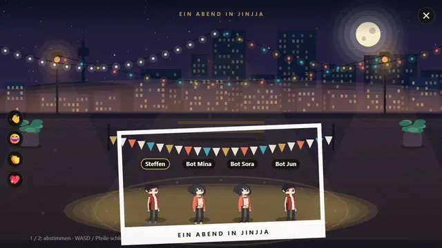 Echtes Spielbild: Ein Abend in Jinjja, mehrere Spielfiguren beim Event