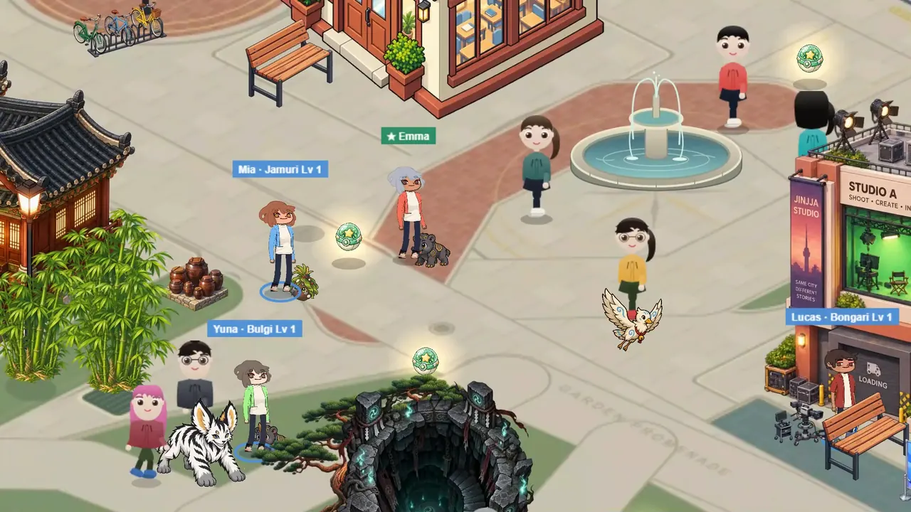 Real game scene: fans meeting at the fountain