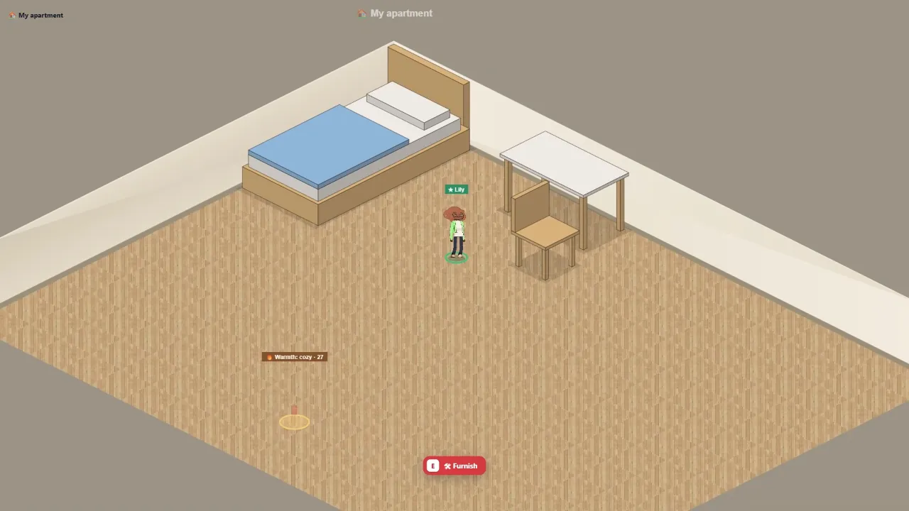 Real game scene: unpacking the moving box and furnishing the apartment