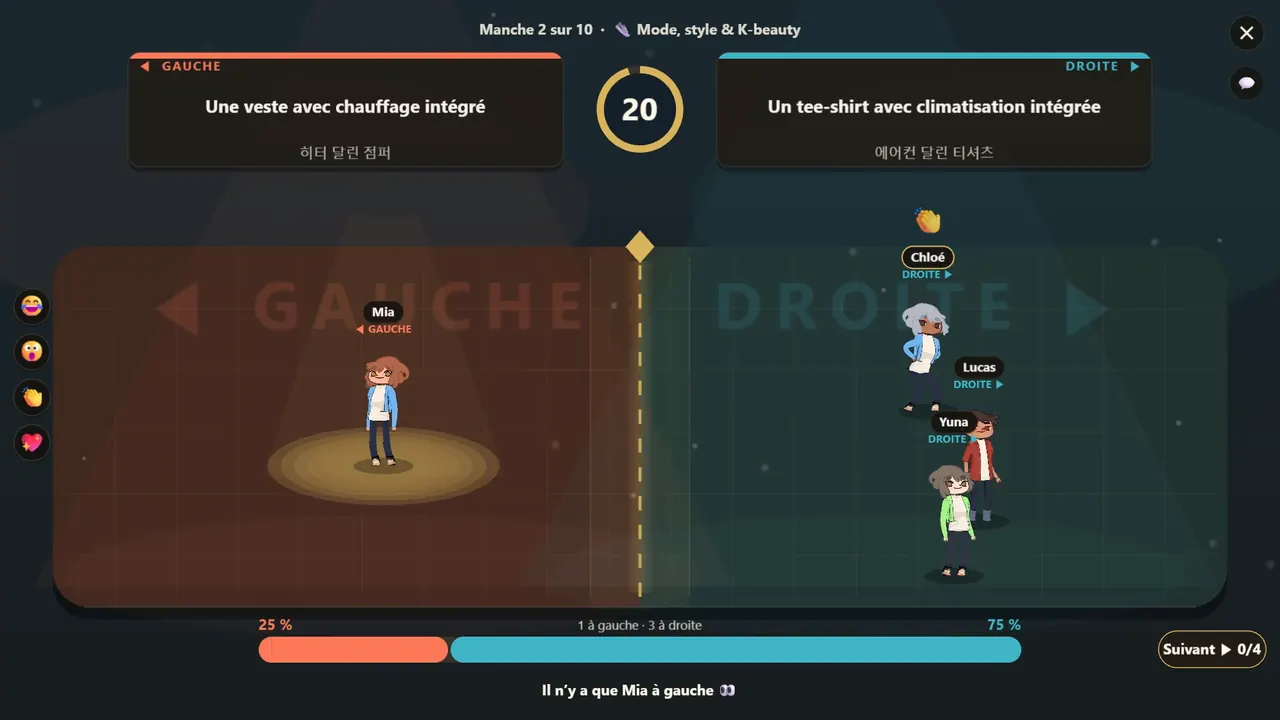 Vraie scène du jeu : Balance Game à la maison des jeux avec quatre joueurs