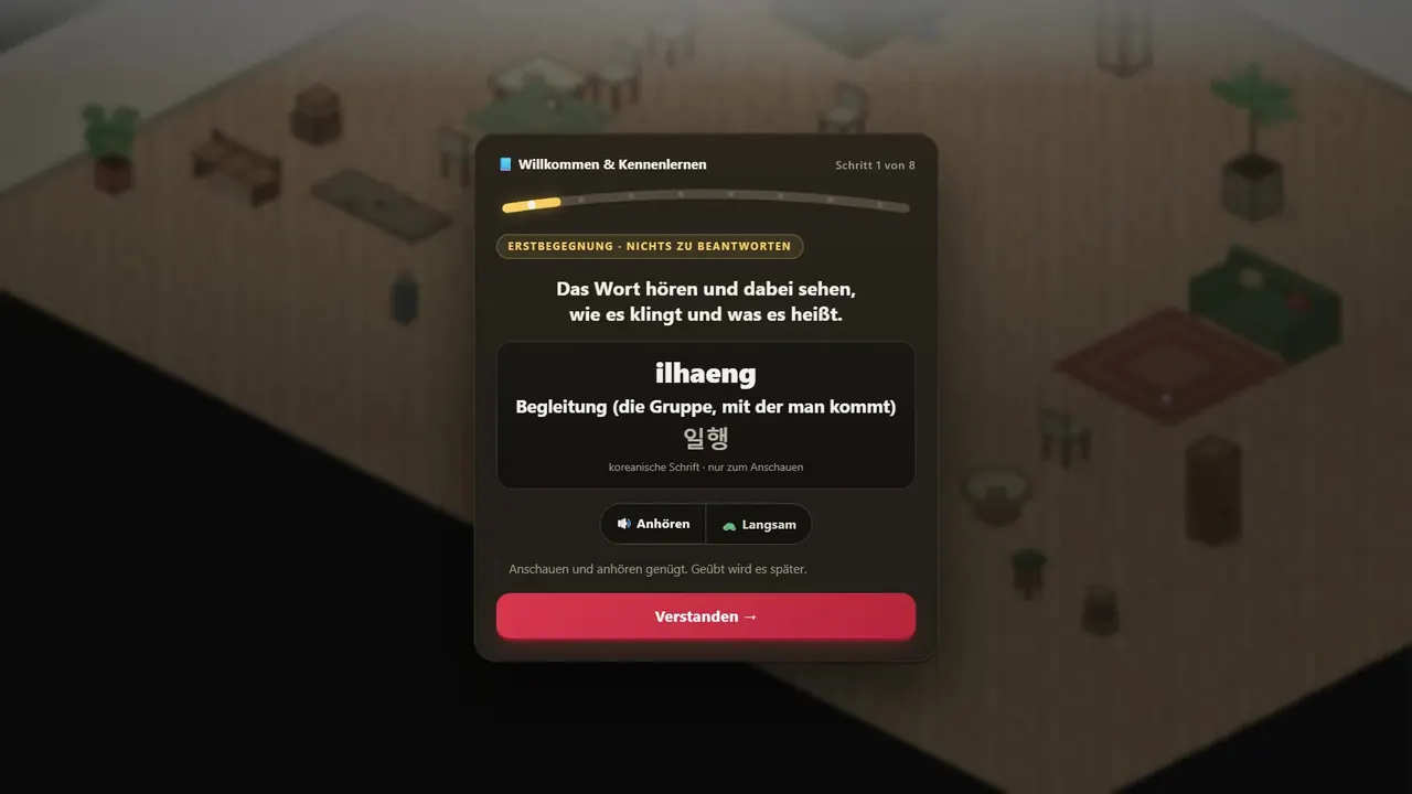 Echte Spielszene: ein neues Wort anhören und seine Bedeutung wählen